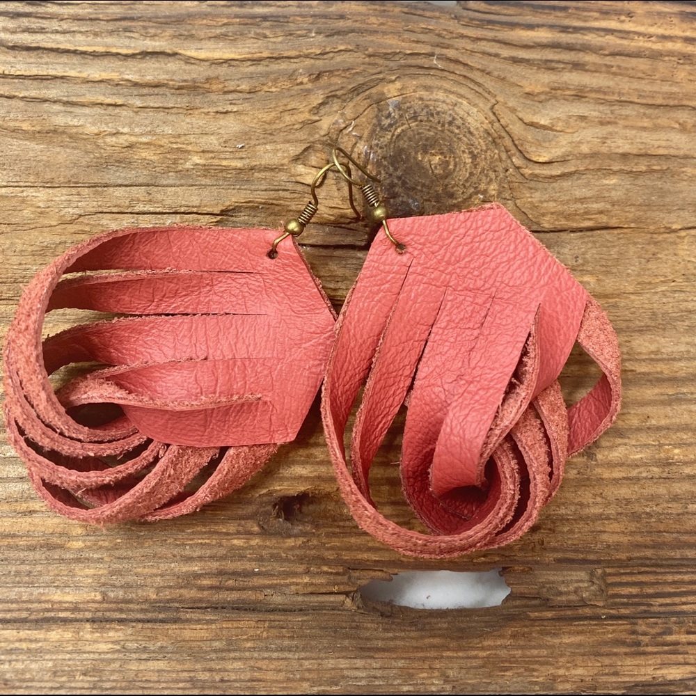 leather earrings, summer accessories, coral earrings, party outfit, boho western